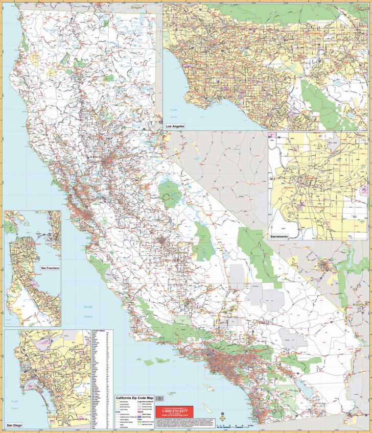 California State Wall Map W Zip Codes Kappa Map Group Intended For