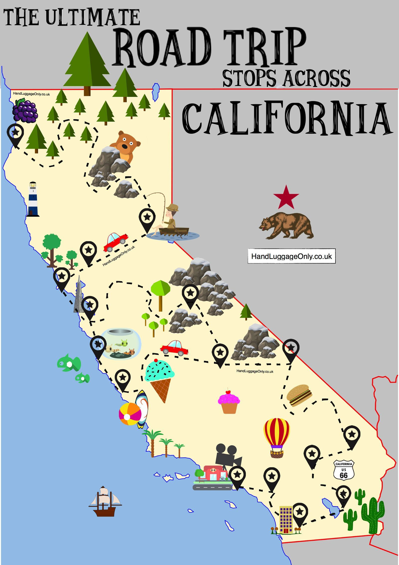 Printable Map California Lovely The Ultimate Road Trip Map Places To Visit In California