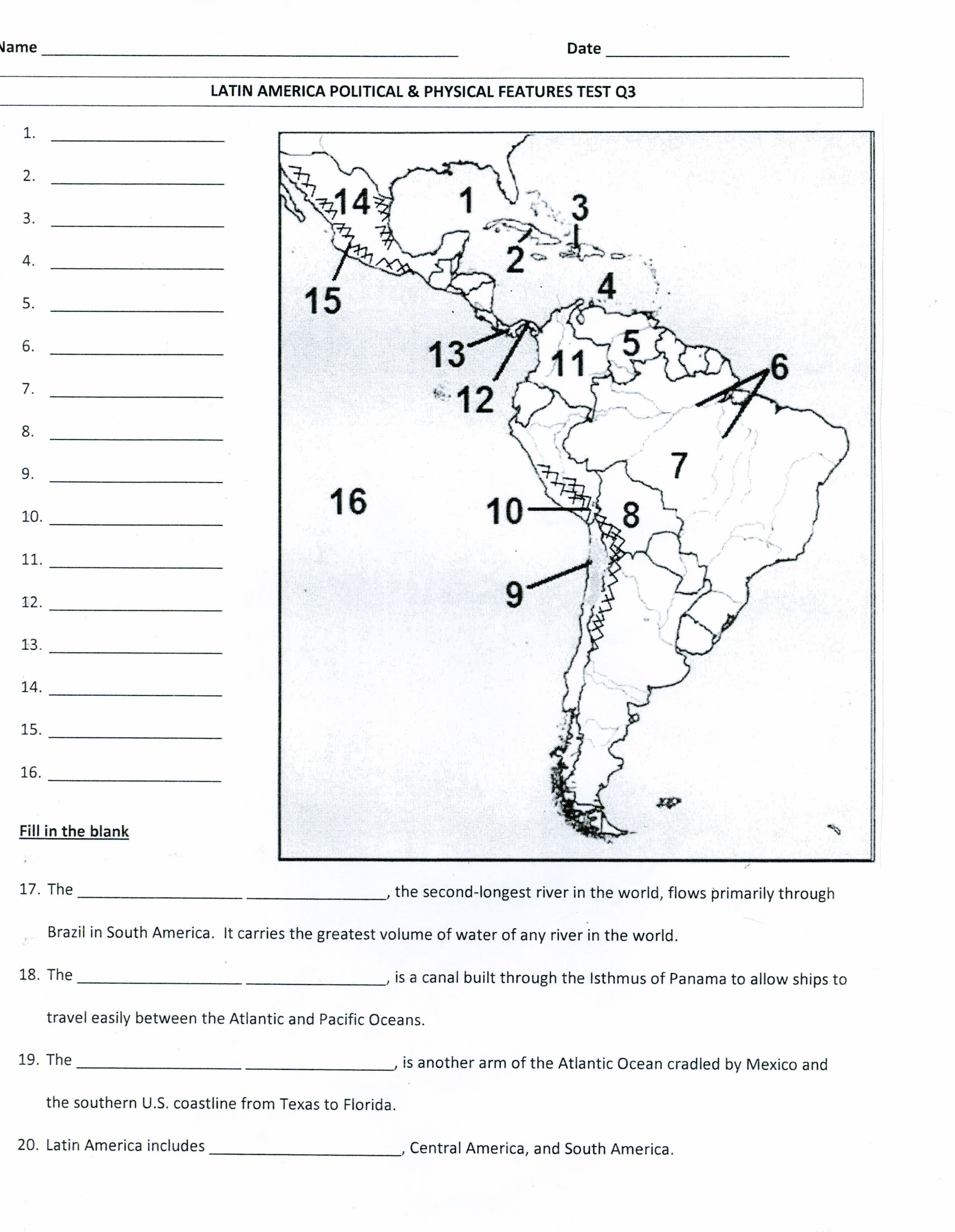 Printable Map Central America New Latin America Physical And Political Map Mrs Davis 6th Grade