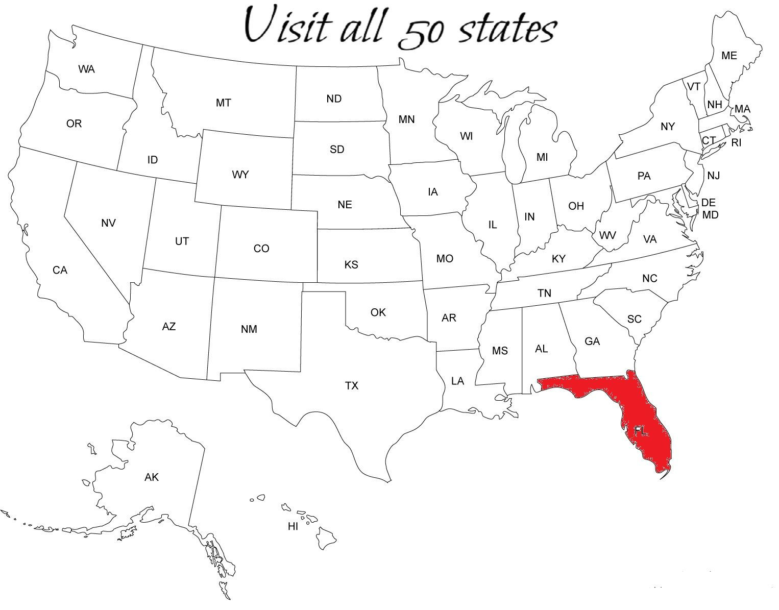 Printable Map For License Plate Game Inspirational Visit All Of The 50 States Of America 1 Florida