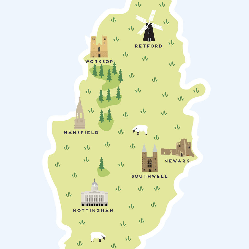 Printable Map Greece Inspirational Map Of Nottinghamshire Print By Pepper Pot Studios