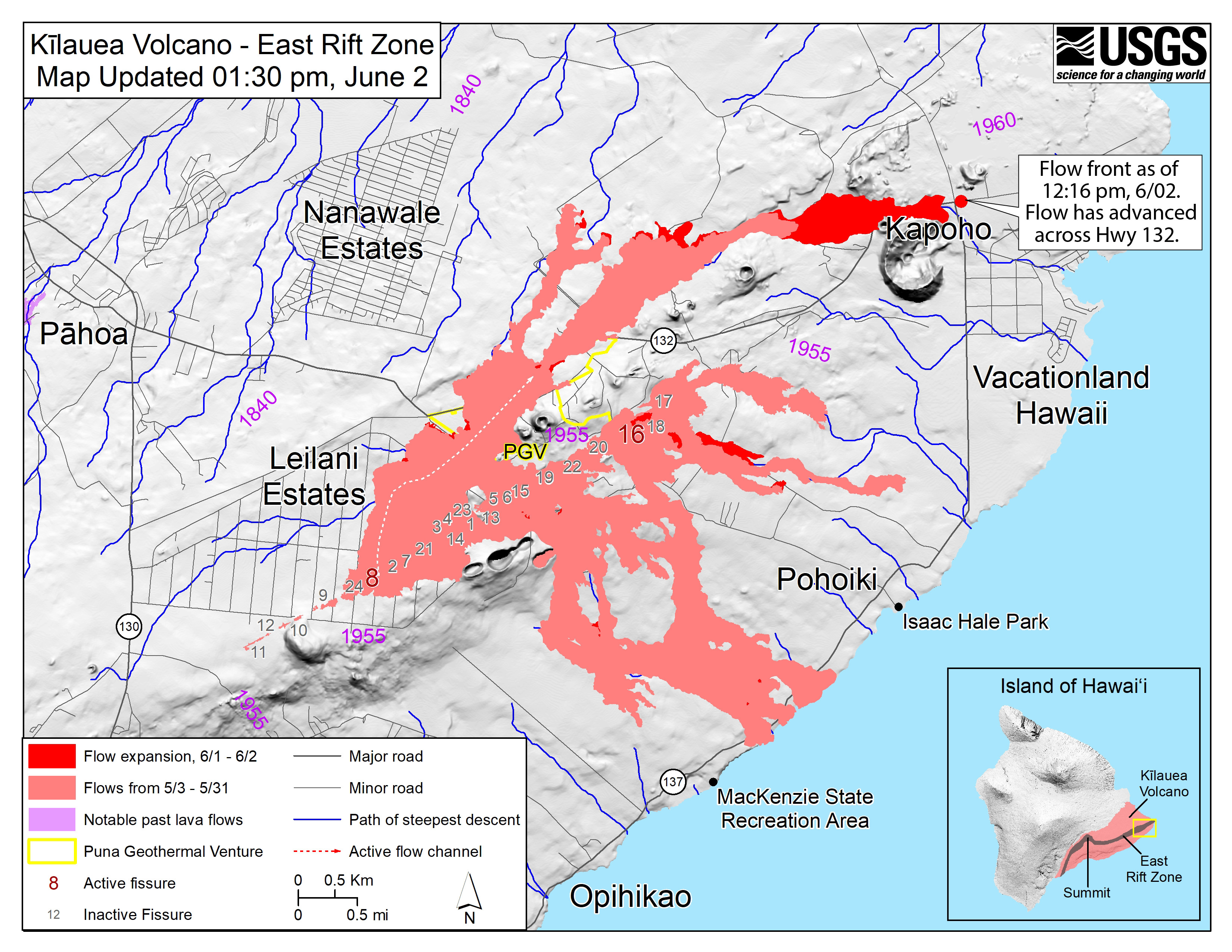 Printable Map Hawaiian Islands Beautiful New Map Released Shows Where Lava Crossed Hwy 132
