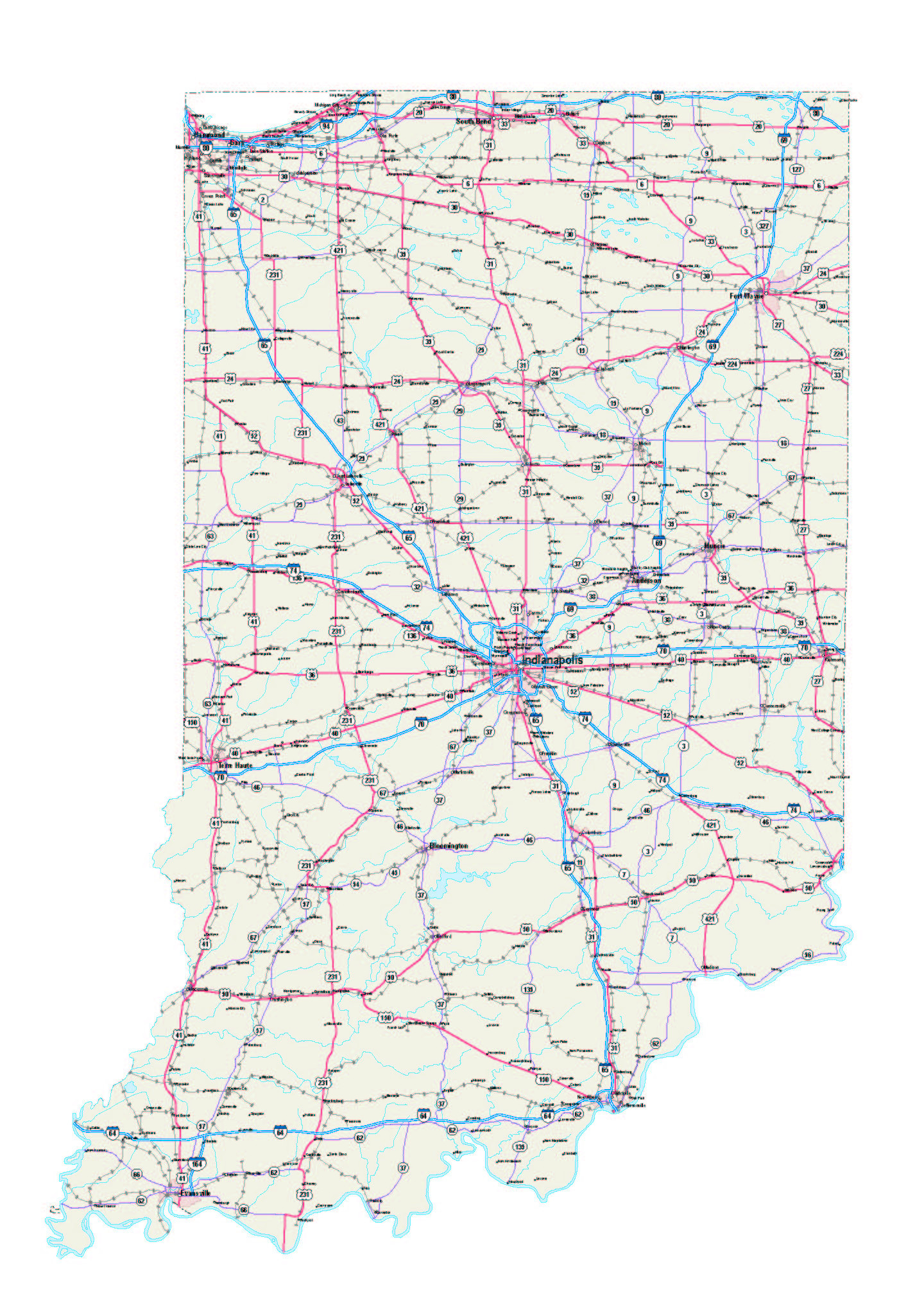 New southern Indiana Map with Cities Uptuto