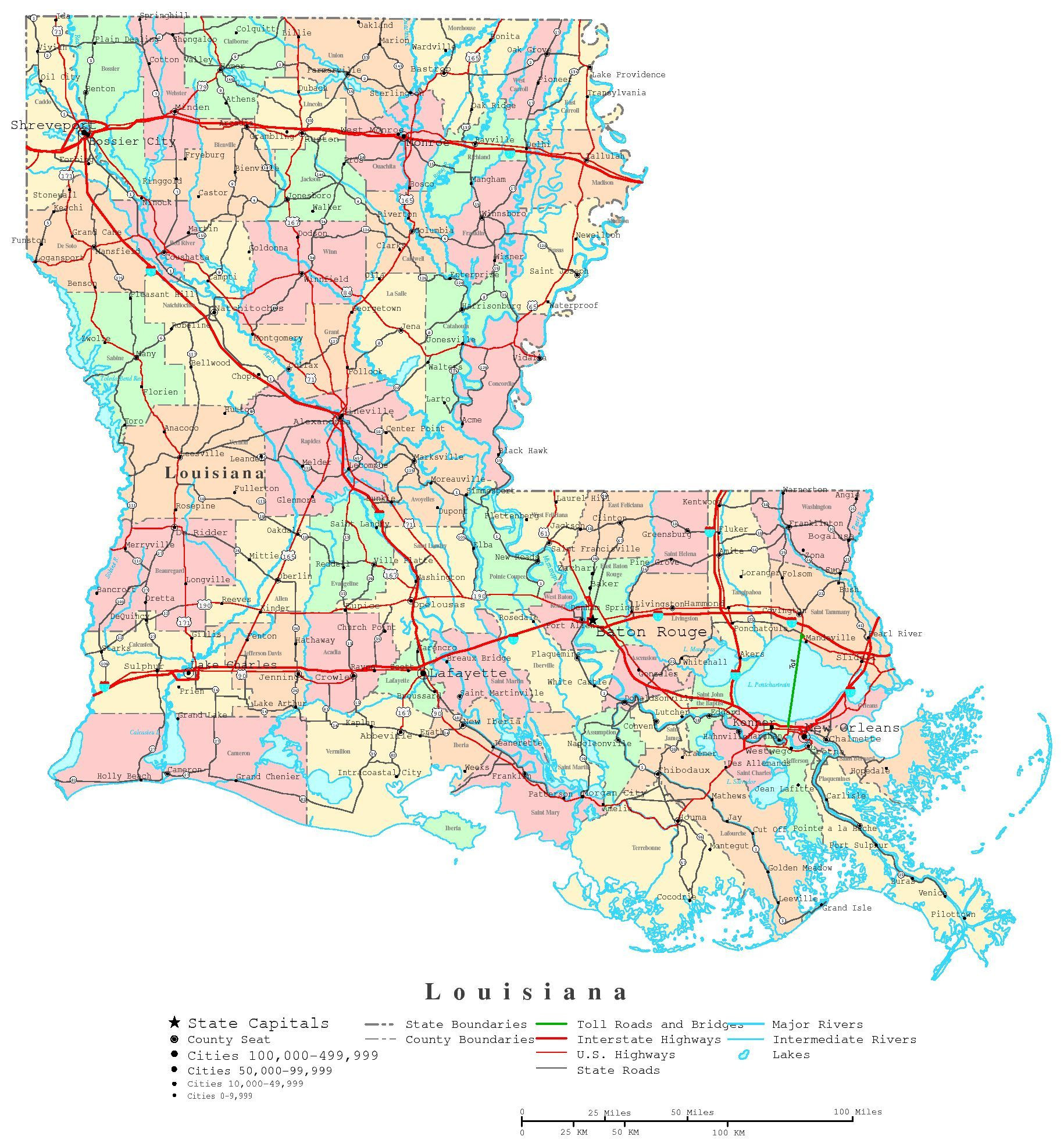 Printable Map of Louisiana Cities Travel decor