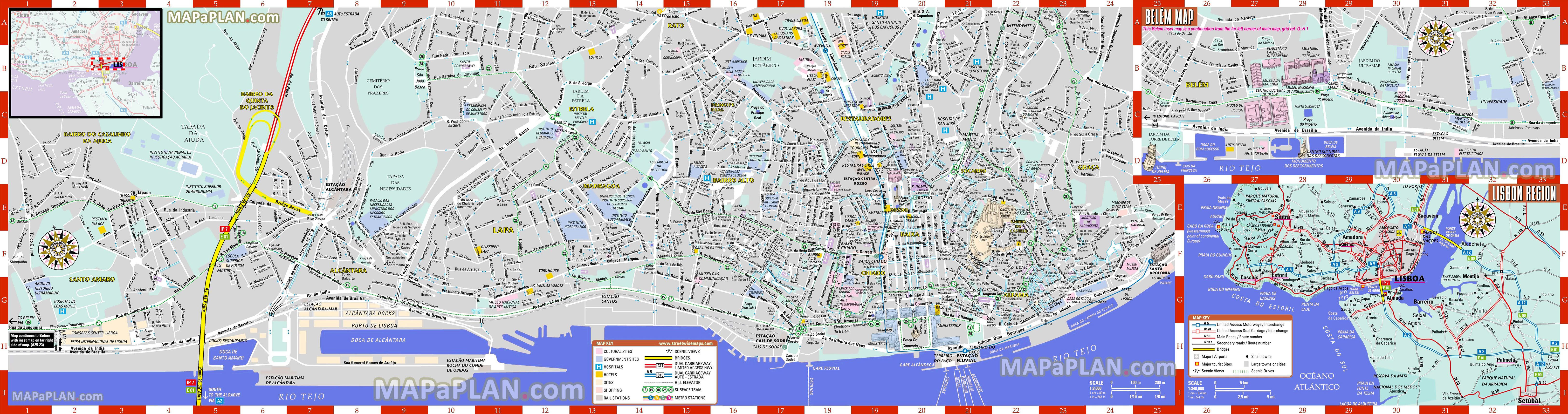 Maps of best attractions in Lisbon Portugal