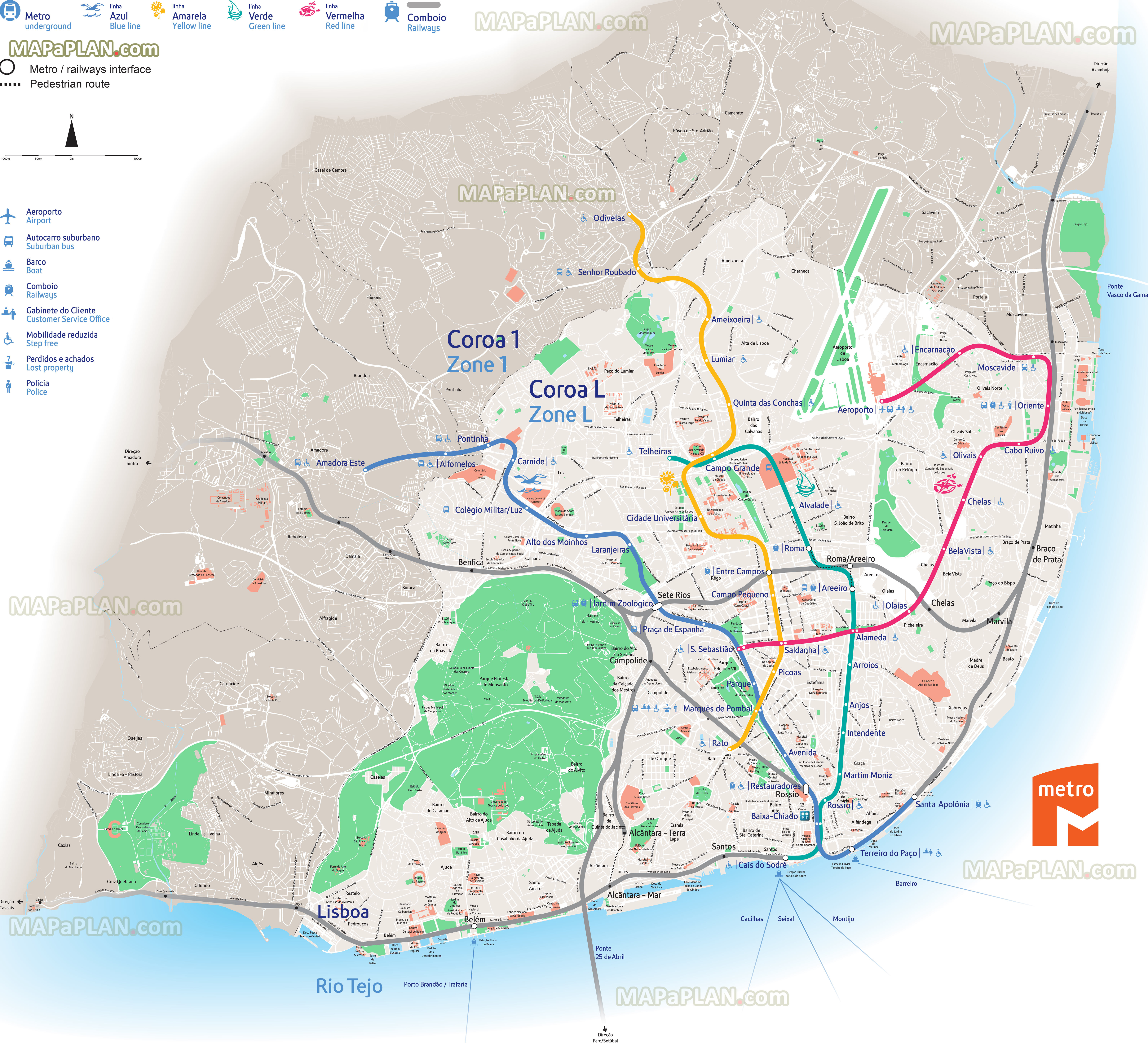 Lisbon maps Top tourist attractions Free printable city street map