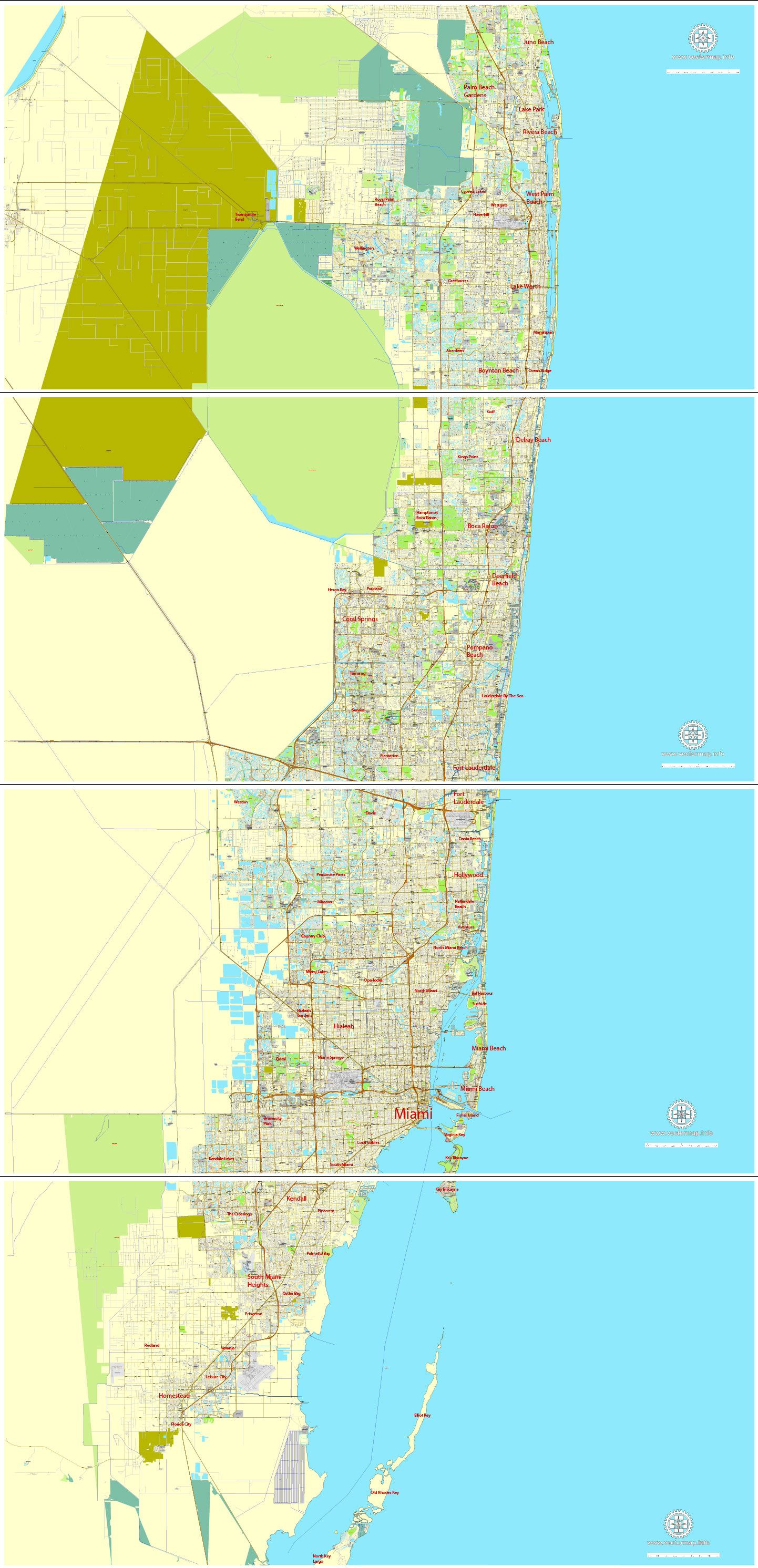 City Map Miami Vector Urban Plan Adobe Illustrator Editable Street