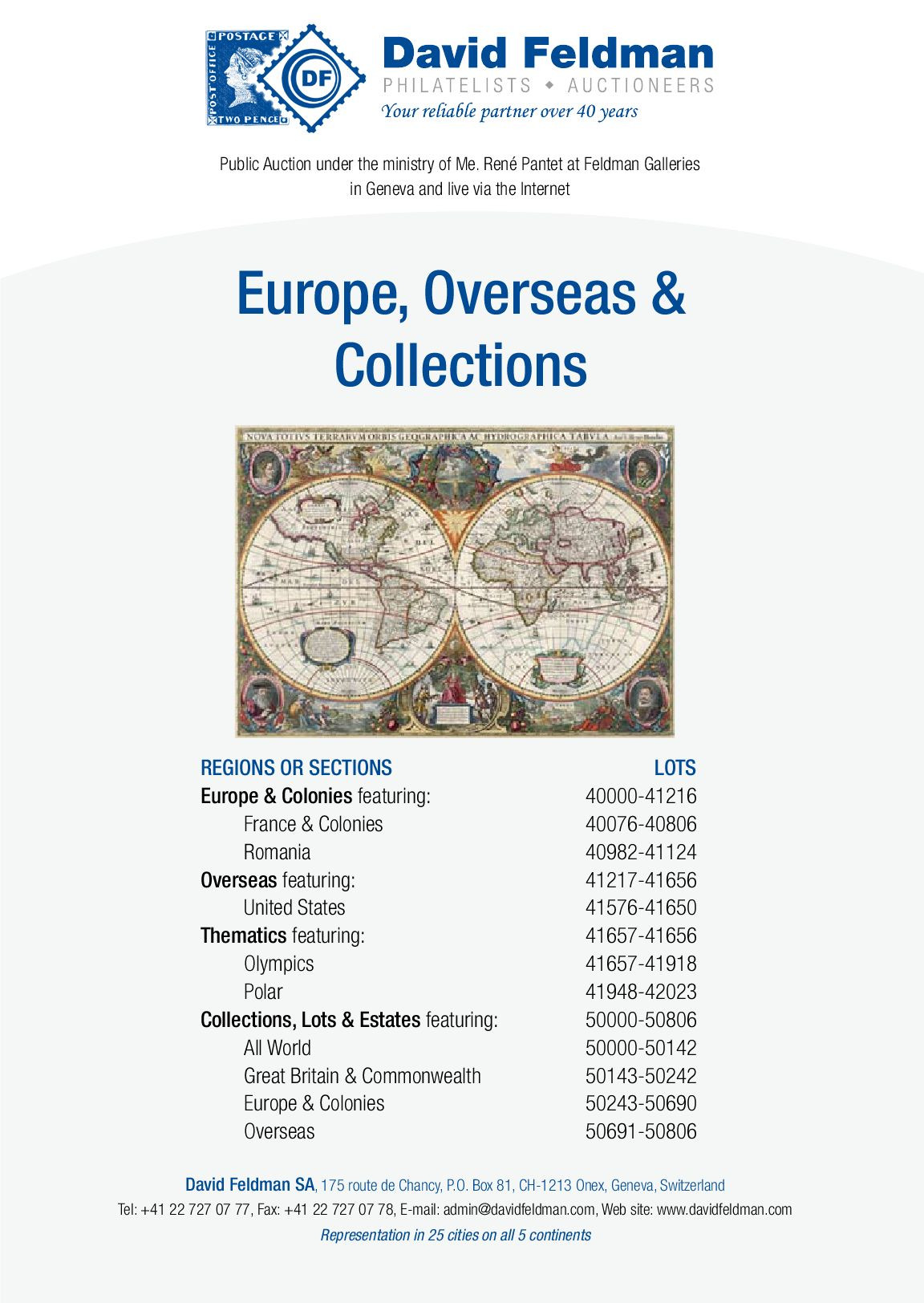 Stamps auction catalogue Europe Overseas and collections by David