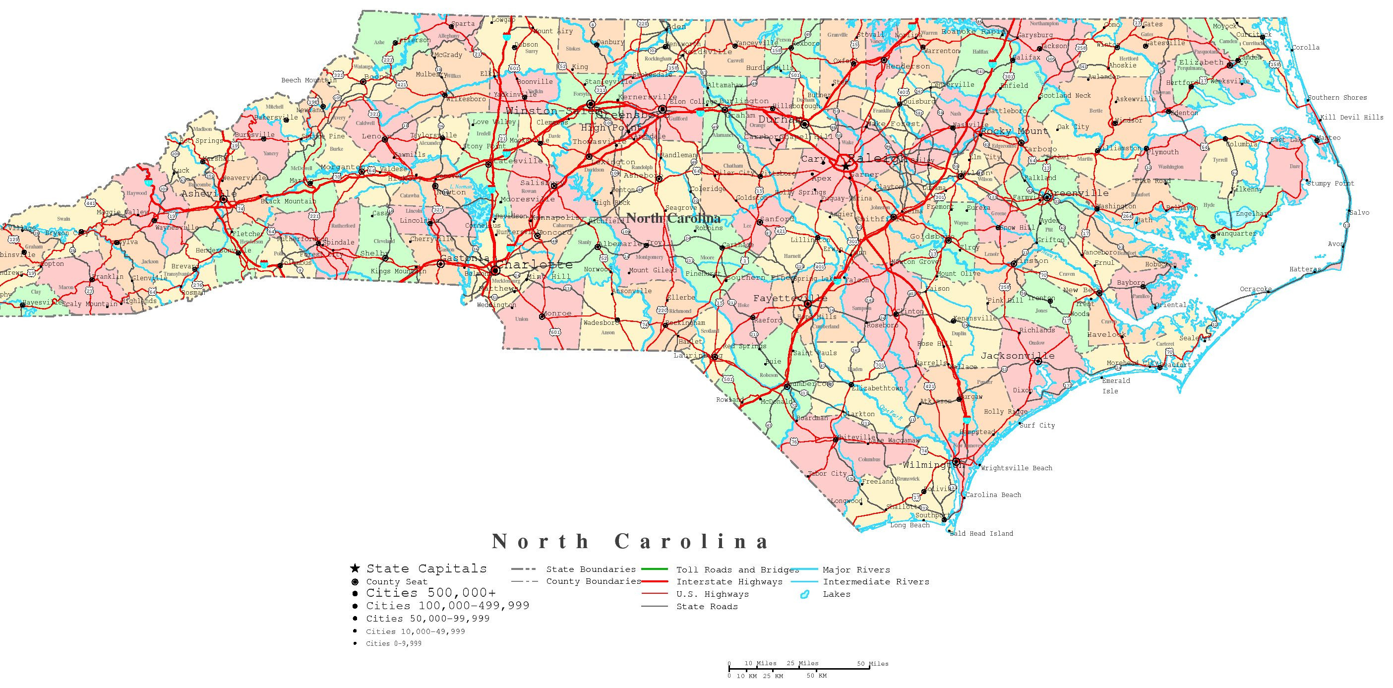 Map of nc cities and counties and travel information