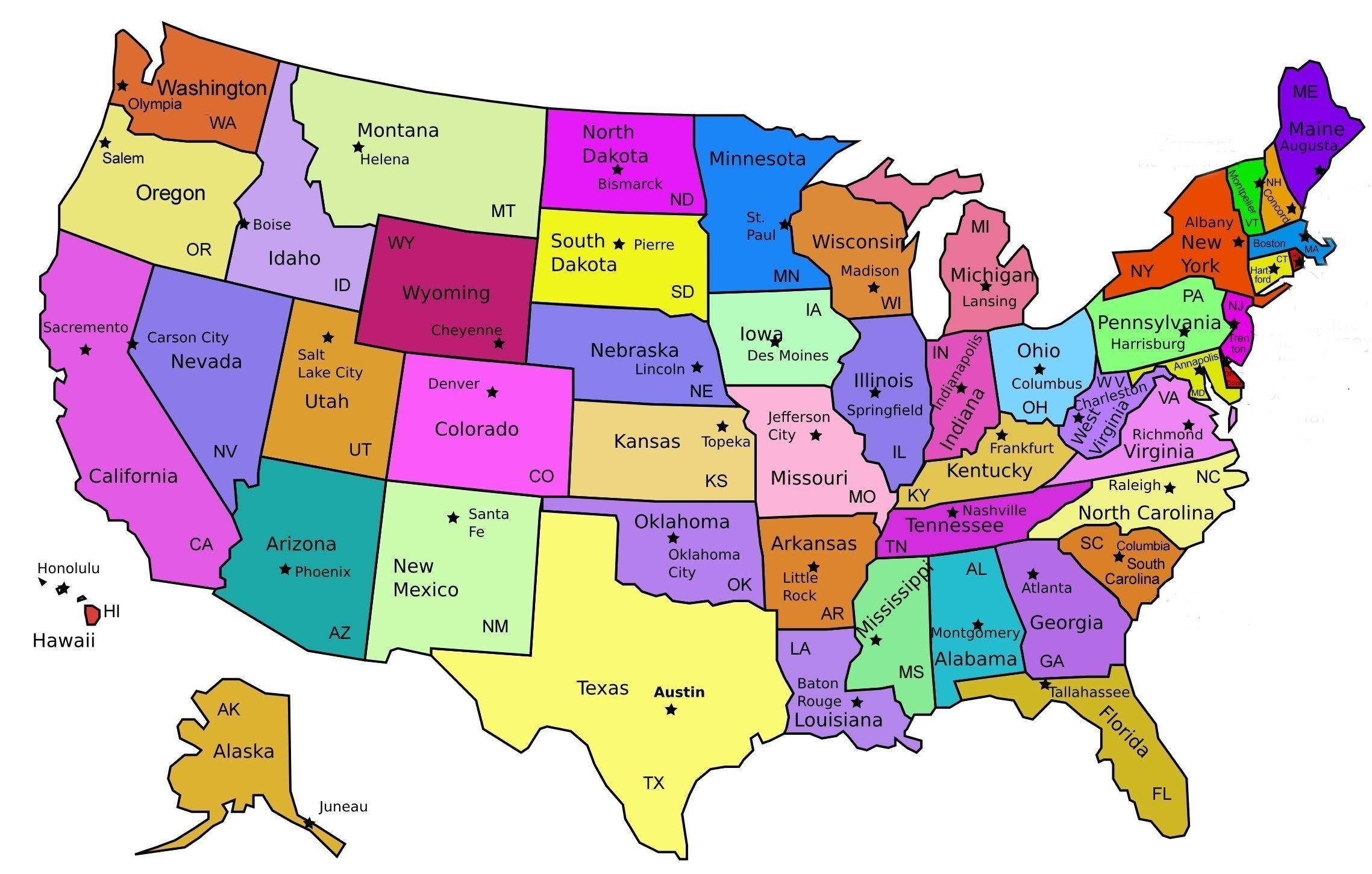  Printable Map Of The United States With State Names And Capitals 