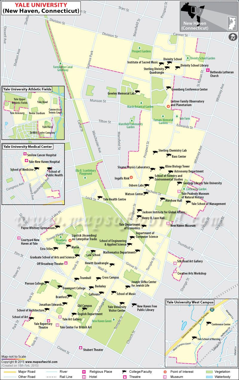 Map of Yale University in New Haven Connecticut USA