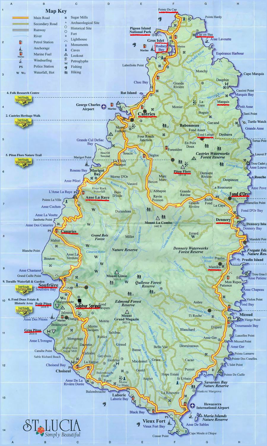 Printable Map Of Yucatan Peninsula New Detailed Road Map Of Saint Lucia Saint Lucia Large Detailed