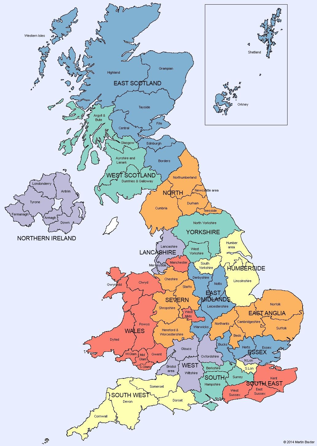 U K Map of Regions and Counties of England Scotland Wales and