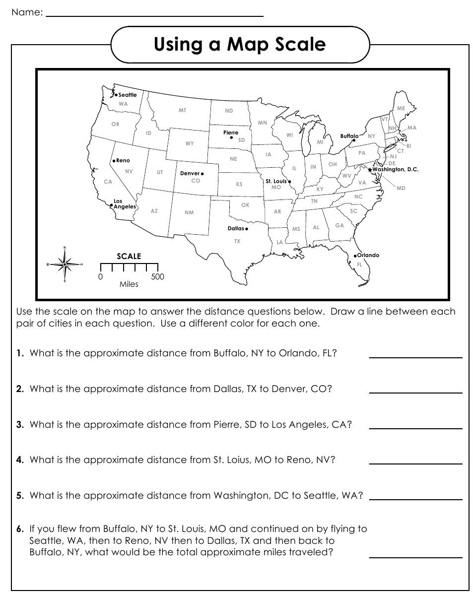 Printable Map Skills Worksheets 3rd Grade Luxury Using A Map Scale Worksheets Geography Pinterest