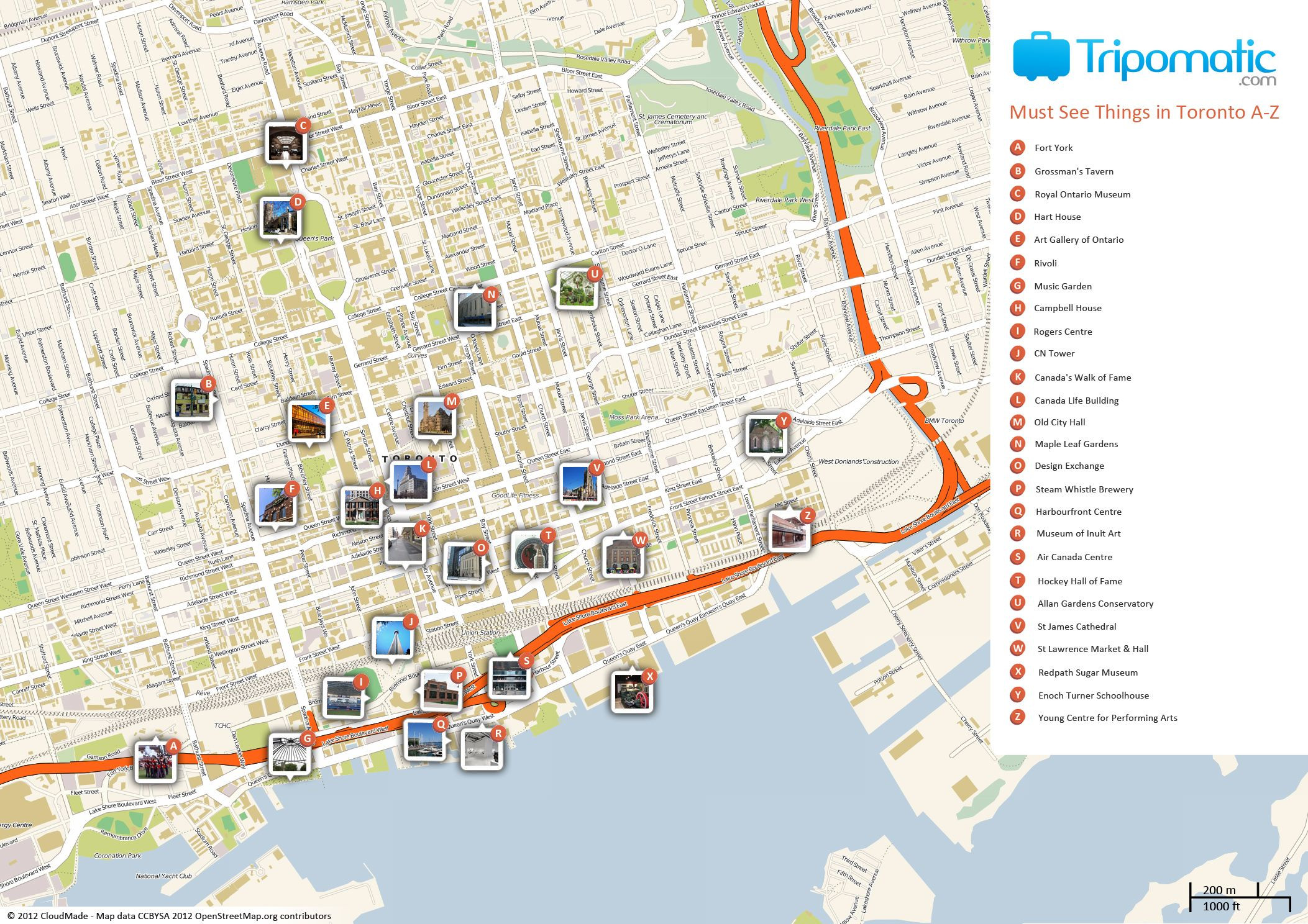 Free Printable Map of Toronto attractions