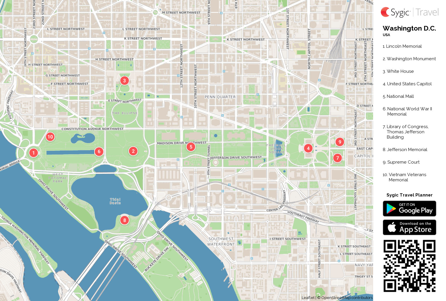 Washington D C Printable Tourist Map