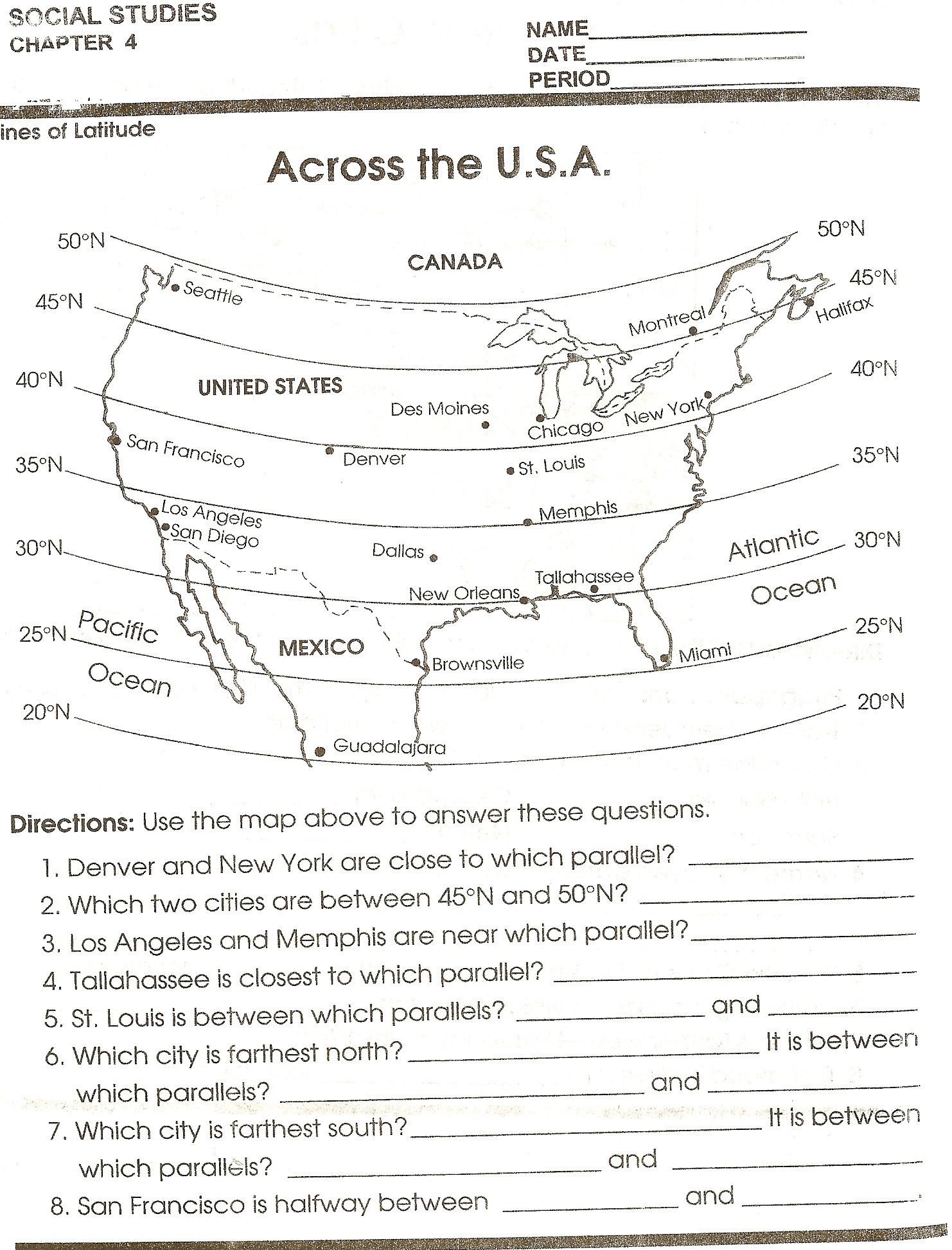 10 Best Of Printable Map Worksheets for 4th Grade