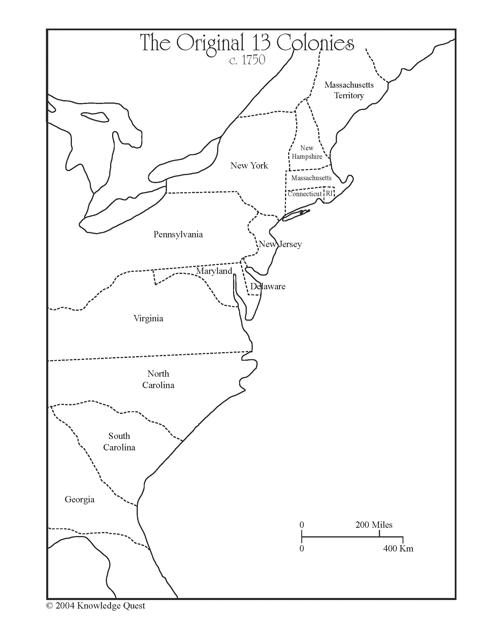 Original 13 Colonies Blank Map