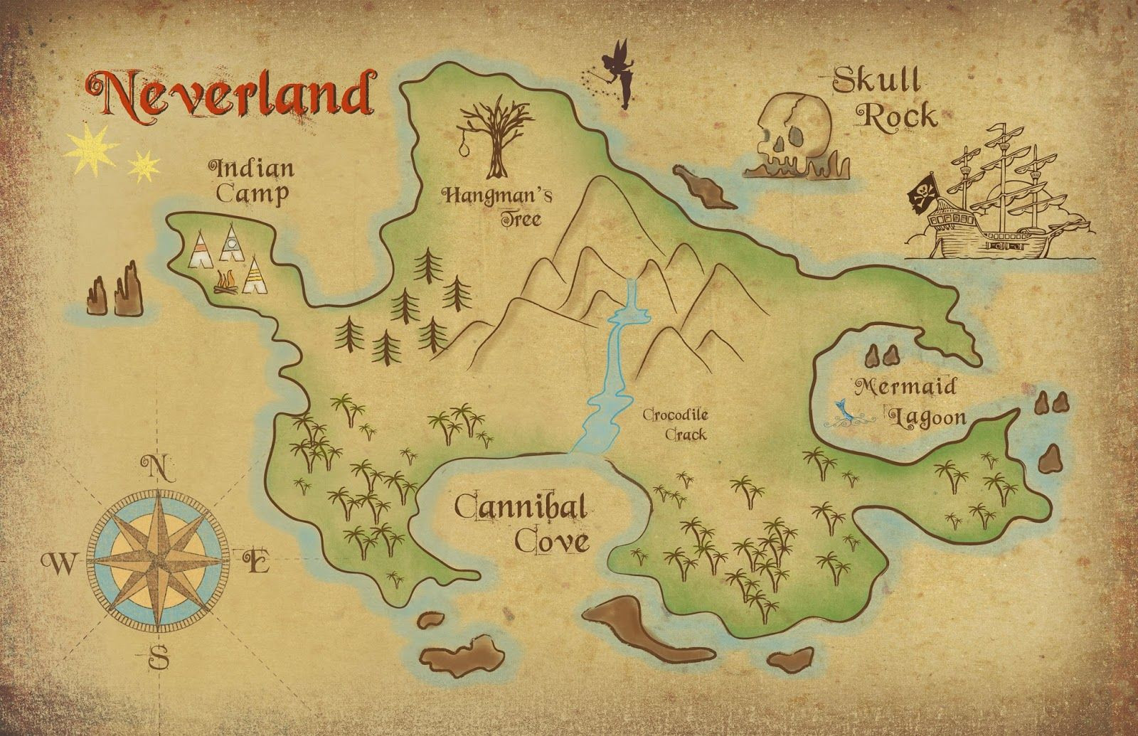 Printable Treasure Map X Marks The Spot Luxury Neverland Map Printable Freebie Neverland Map Download
