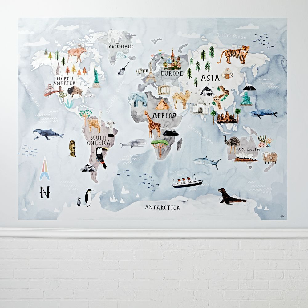 Printable World Map 8x10 Unique Watercolor World Map Mural Decal