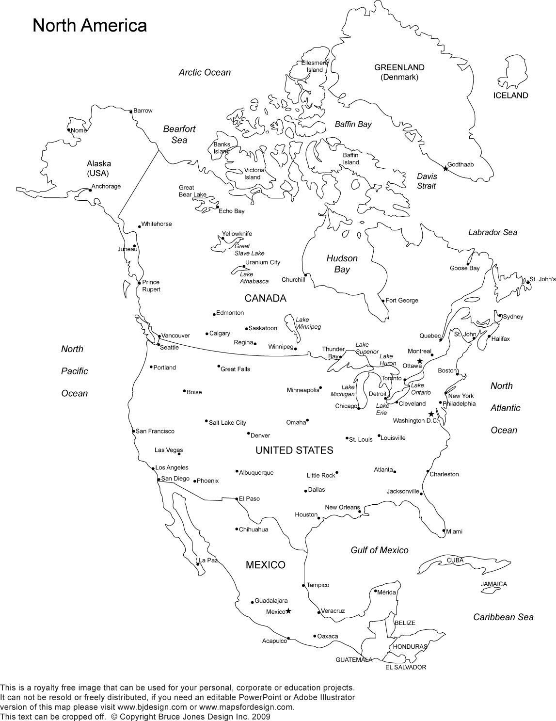 North America printable blank map royalty free