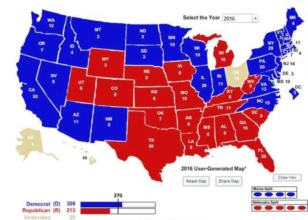 270 Needed To Win: A Close Look At The Election Map In Prez within Map Of Red States And Blue States 2016