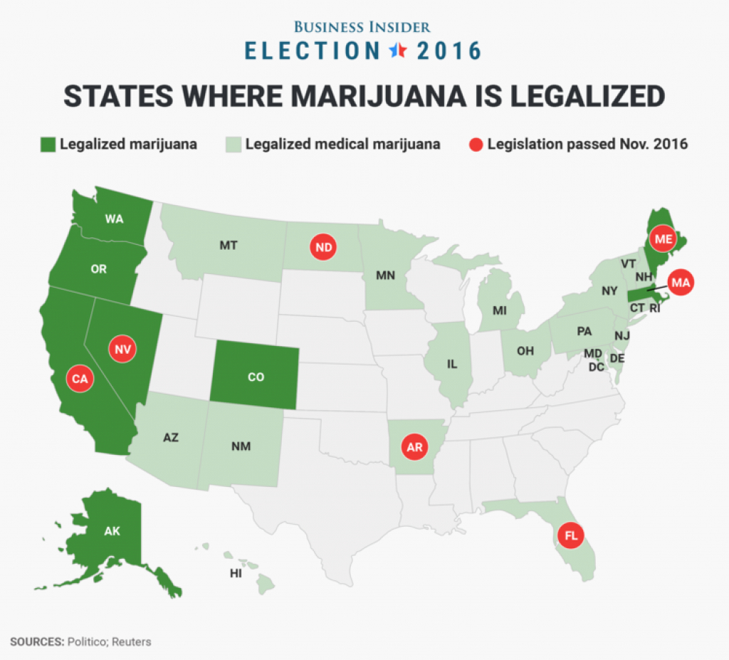 7 States That Legalized Marijuana On Election Day - Business Insider with Marijuana States Map
