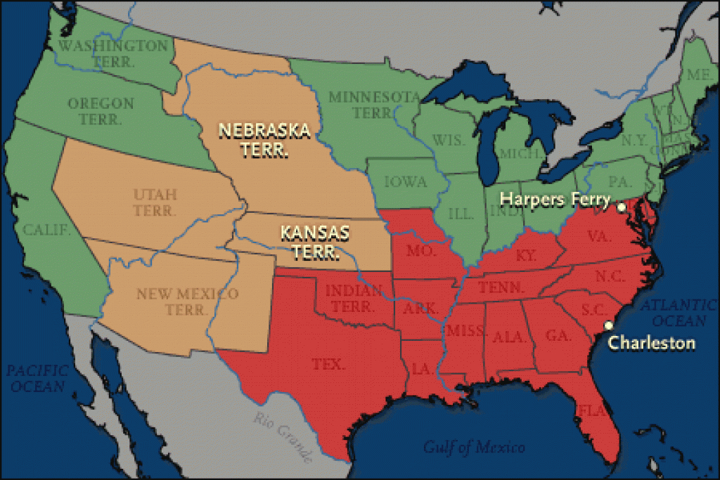A Bio. Of America: The Coming Of The Civil War - Maps with Slave States And Free States Map