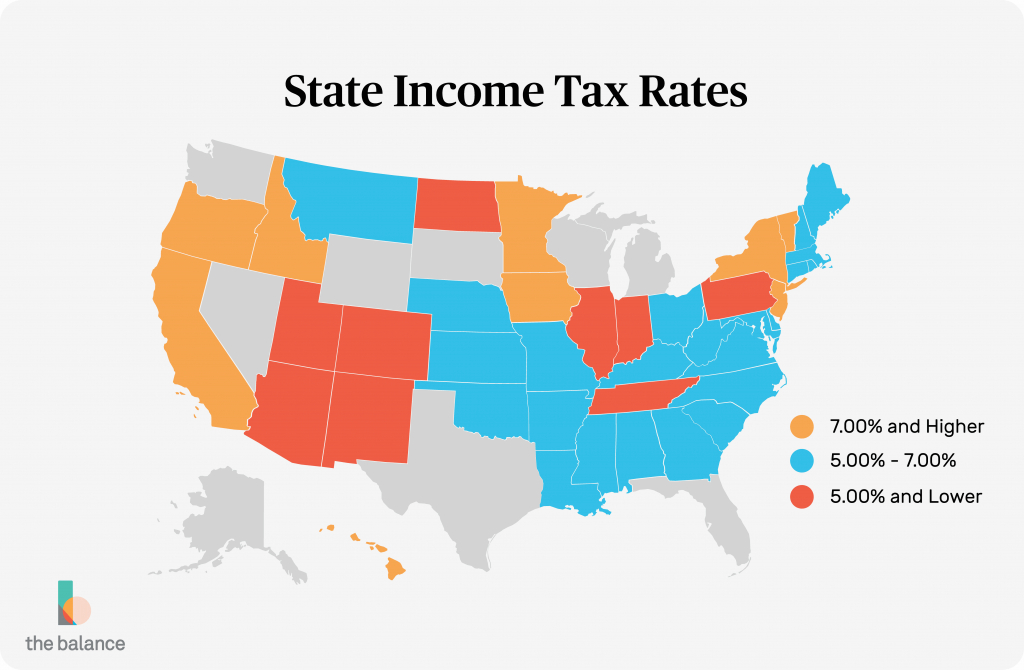 A List Of Income Tax Rates For Each State in States Without Income Tax Map
