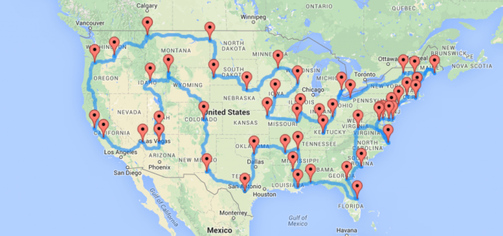 A Map Of The Optimal United States Road Trip That Hits Landmarks In pertaining to United States Road Trip Map