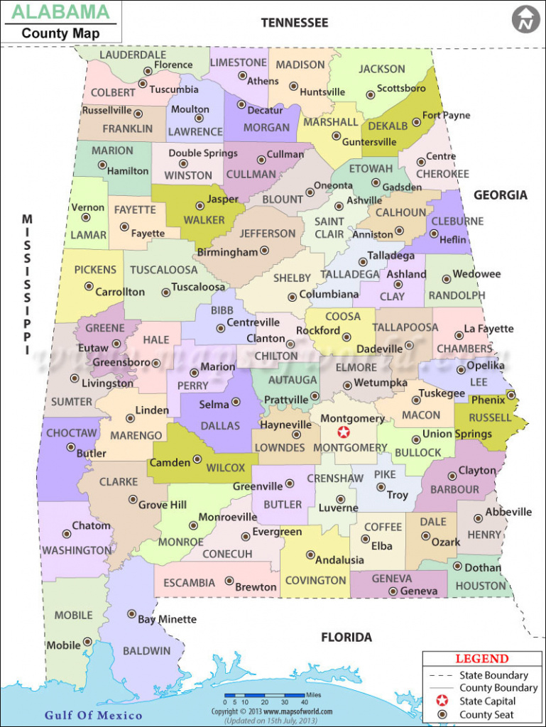 Alabama County Map, Alabama Counties throughout Alabama State Map Printable