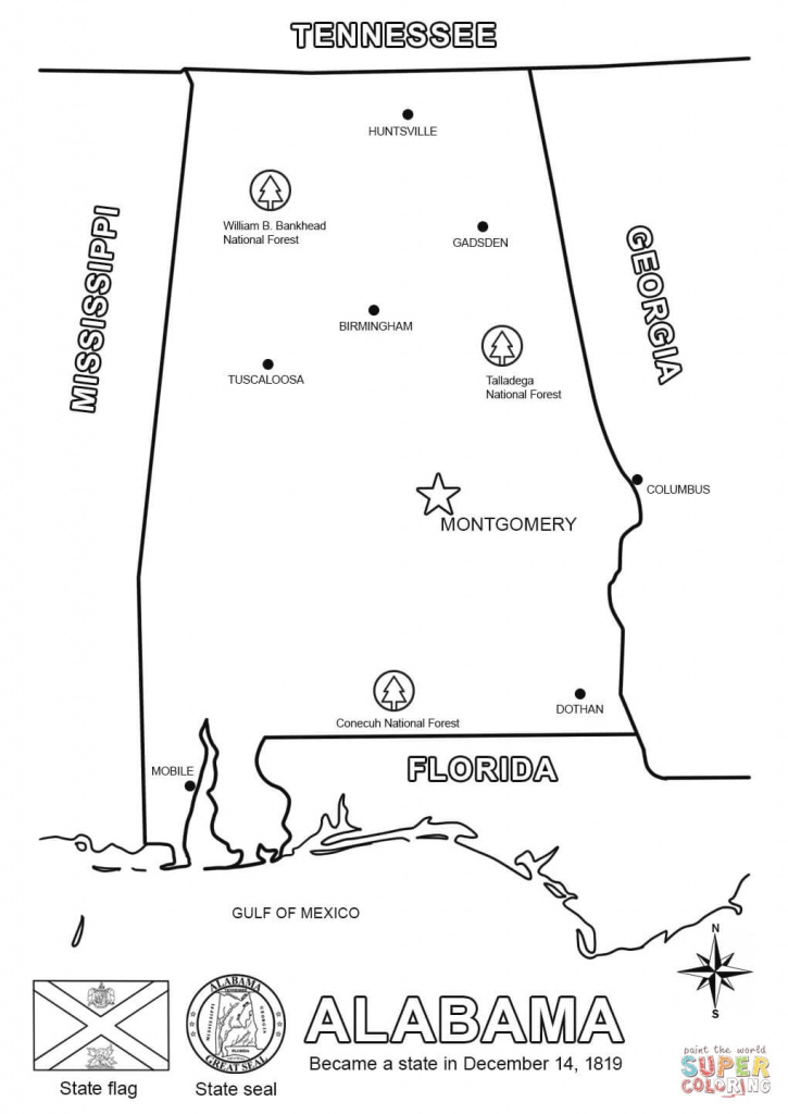 Alabama Map Coloring Page | Free Printable Coloring Pages with Alabama State Map Printable