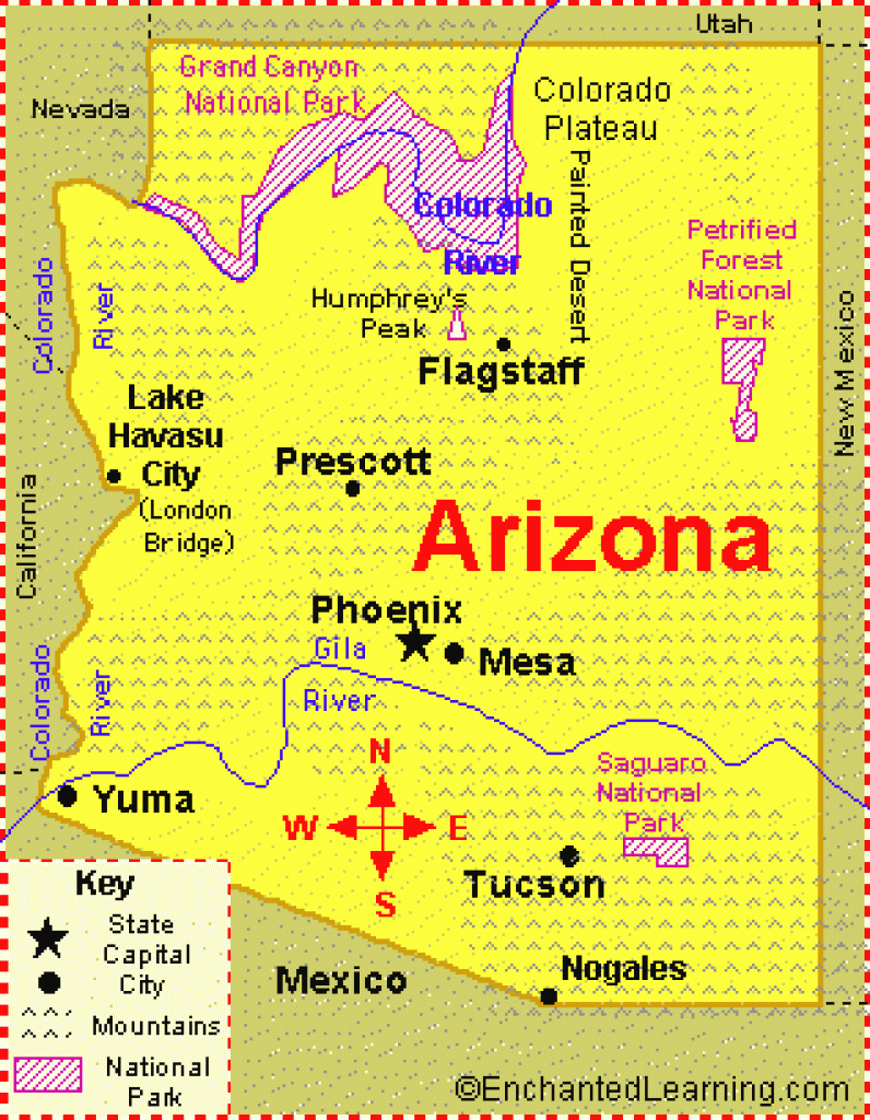 Arizona: Facts, Map And State Symbols - Enchantedlearning within Arizona State Map With Major Cities