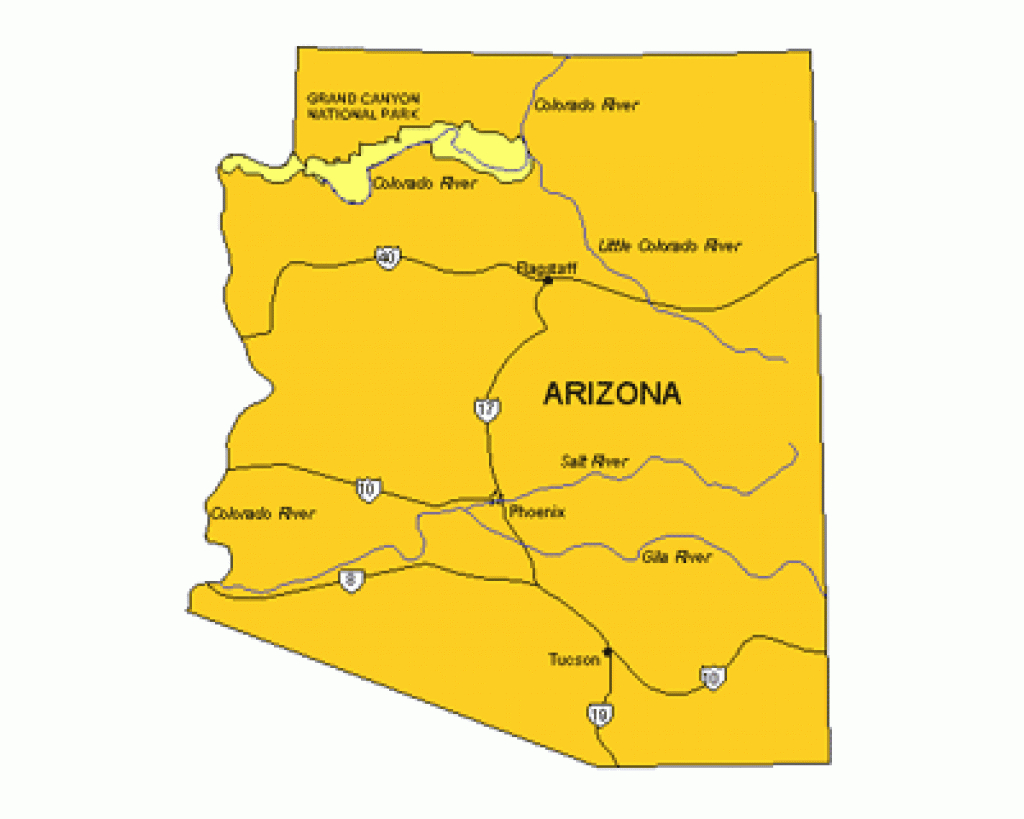 Arizona Us State Powerpoint Map, Highways, Waterways, Capital And with regard to Arizona State Map With Major Cities