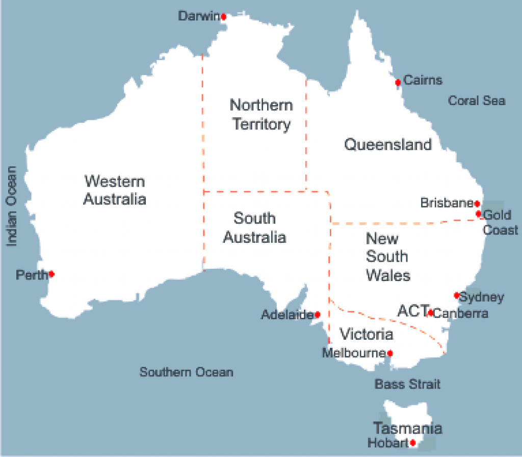 Australia Major Cities Map And Travel Information | Download Free inside Map Of Australia With States And Major Cities