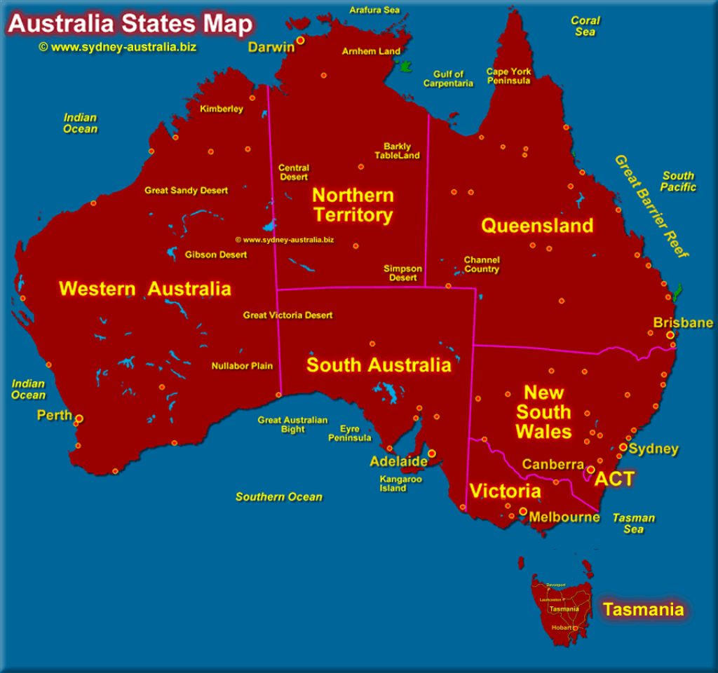Australia States Map pertaining to Australian States And Territories Map