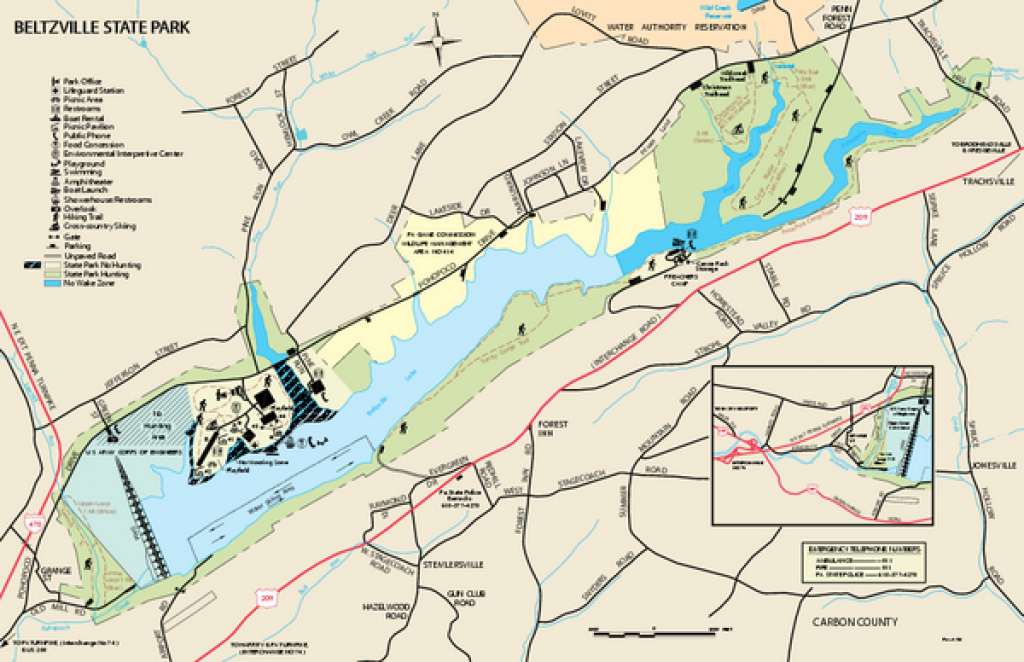 Beltzville State Park Map - Lehighton Pa 18235-8905 • Mappery within Hickory Run State Park Trail Map