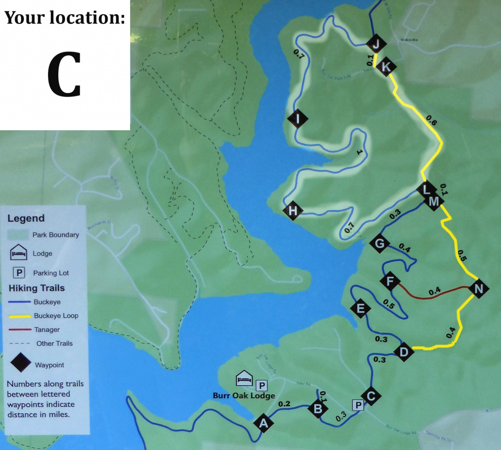 Burr Oak State Park: Hiking The Upper Loop | Trekohio throughout Ohio State Park Lodges Map