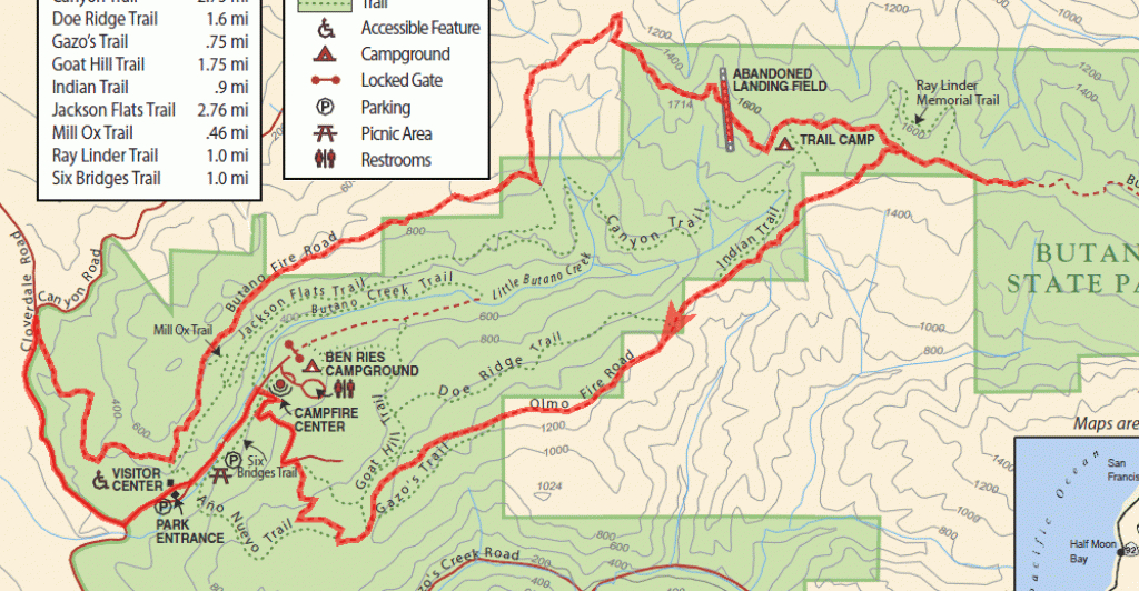 Butano State Park - Bay Area Mountain Bike Rides in First Landing State Park Map Pdf