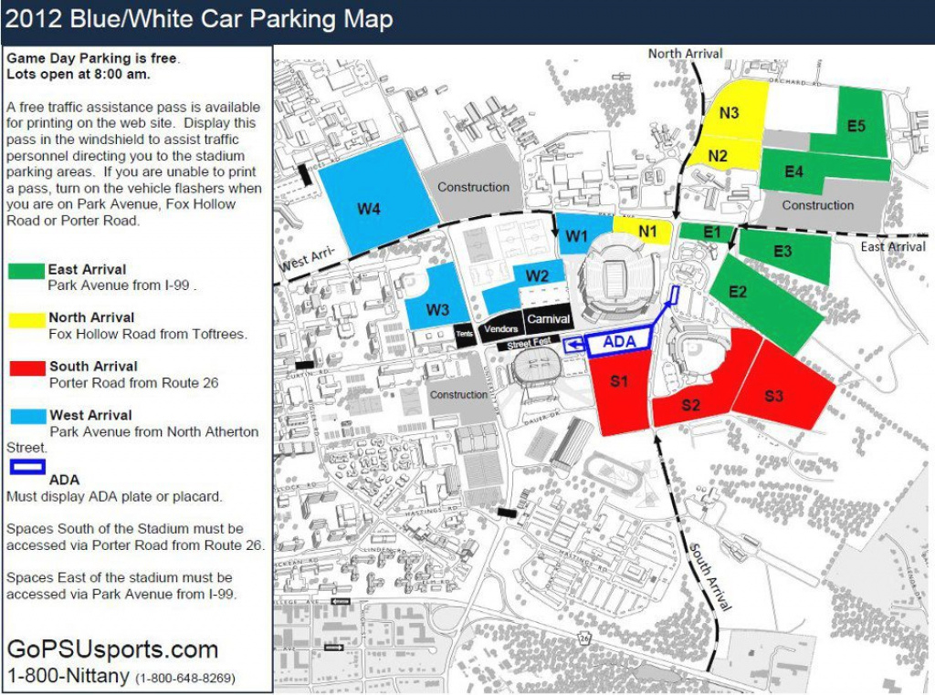 B&amp;amp;w Game Parking Map inside Penn State Football Parking Map