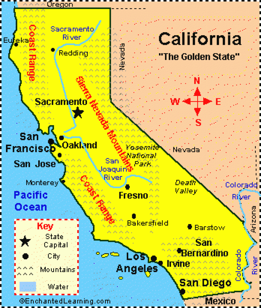 California: Facts, Map And State Symbols - Enchantedlearning intended for California State Map By City