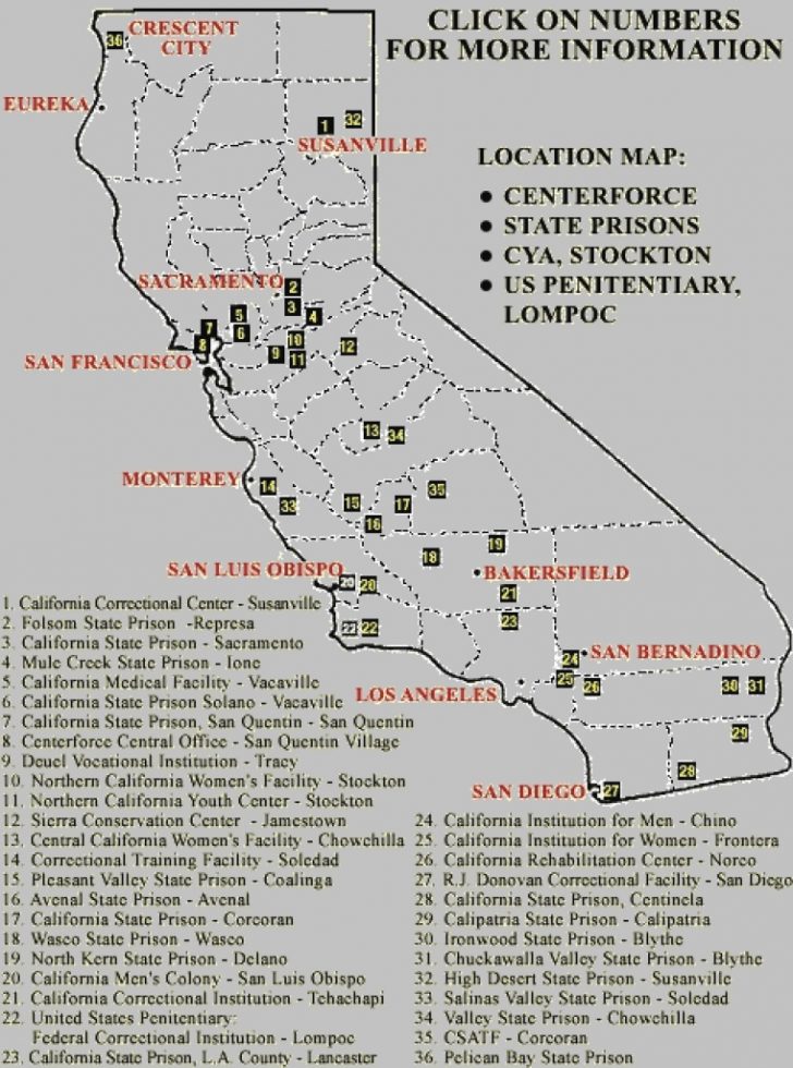 California Prisons Map California State Prison Locations Map With ...