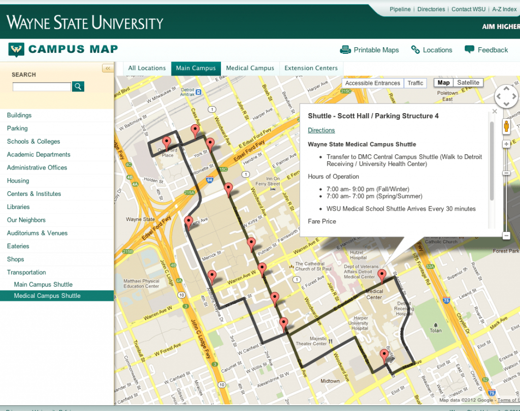 Campus Map – Web Communications intended for Wayne State University Campus Map