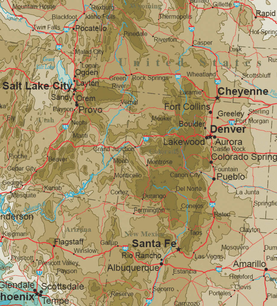 Central Rocky Mountain States Topo Map pertaining to Us Map Rocky Mountain States