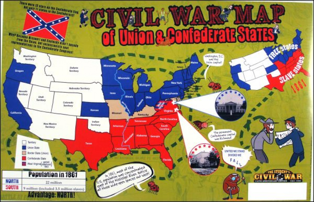 Civil War Map Of Union &amp;amp; Confederate States Poster (033135) Details inside Civil War Map Union And Confederate States