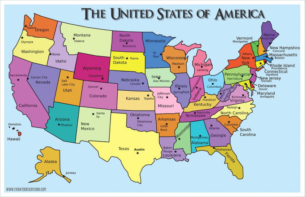 Color Map Of The United States With Capitals - Mercnet inside Us Map With State Capitals