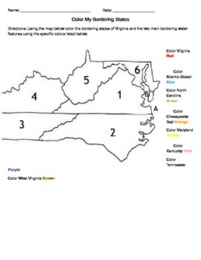 Color Virginia Bordering States Worksheethelping Hamman | Tpt regarding Map Of Virginia And Surrounding States