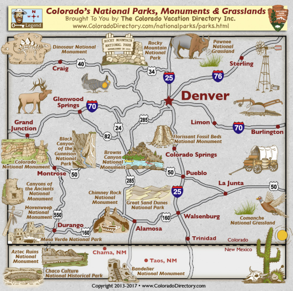 Colorado National Parks Monuments Grasslands Map | Colorado Vacation with Colorado State Parks Map