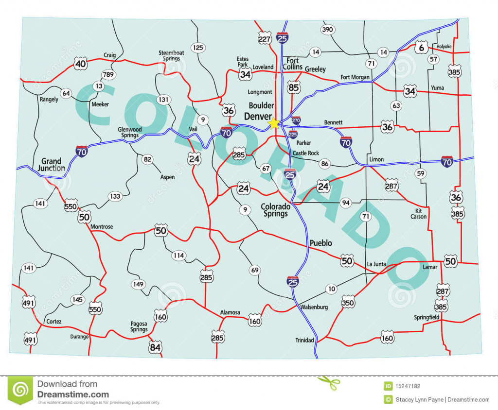 Colorado State Interstate Map Stock Vector - Illustration Of Pueblo regarding Colorado State Driving Map