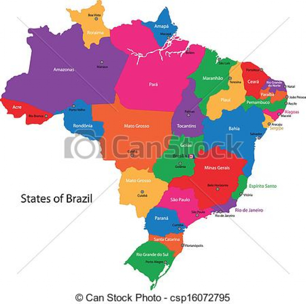 Colorful Brazil Map With States And Capital Cities. within Map Of Brazil States And Cities